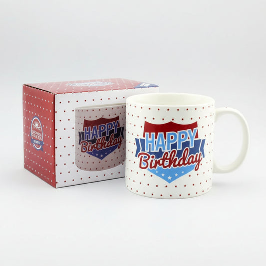 "Happy Birthday" Jumbo Ceramic Mug in presentation box - Masculine / Male Artwork