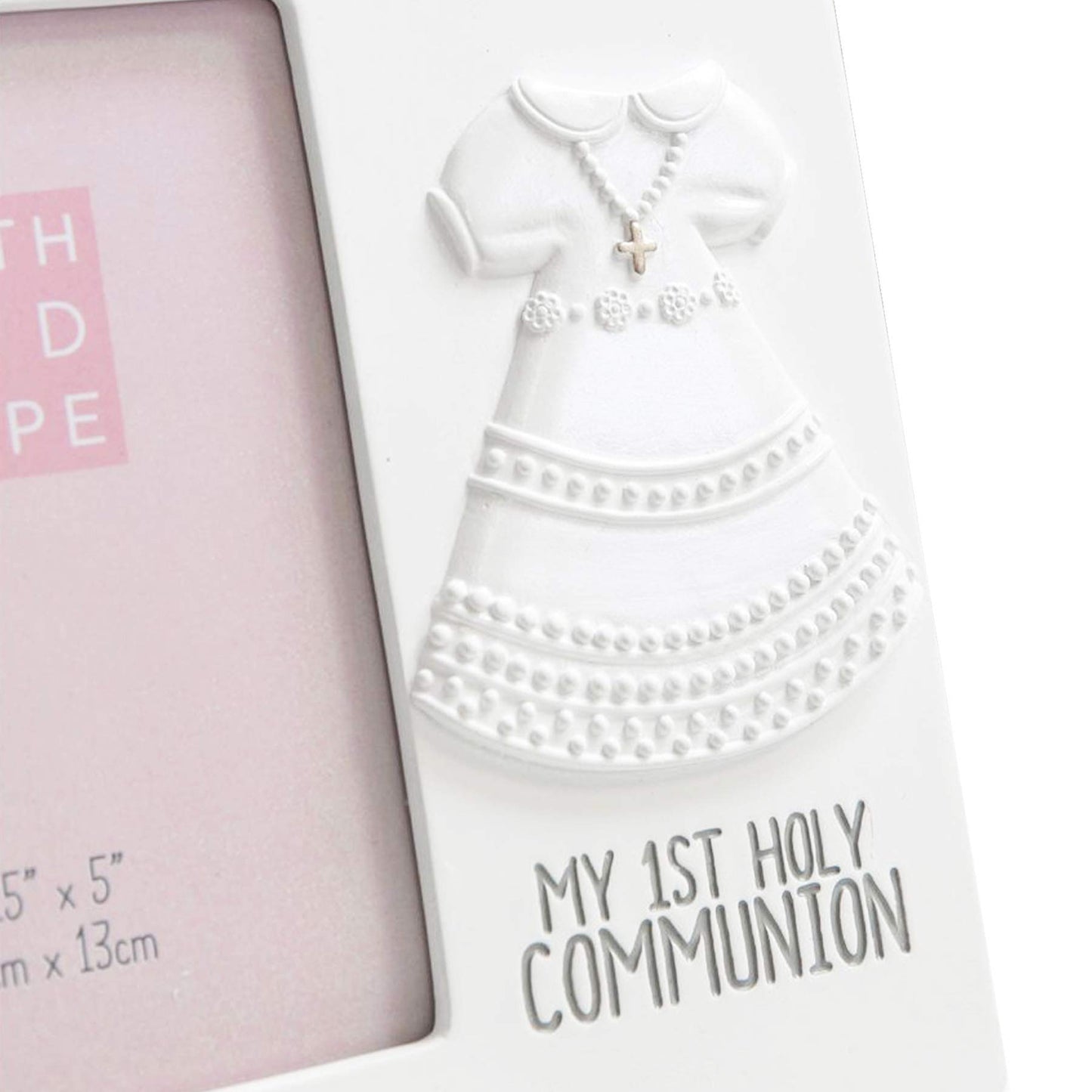 White Resin 3.5'x 4' Photo Frame with Dress Icon First Holy Communion