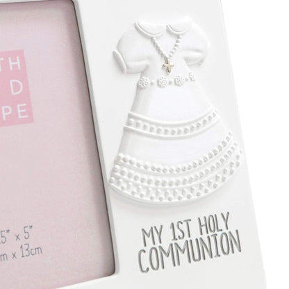White Resin 3.5'x 4' Photo Frame with Dress Icon First Holy Communion