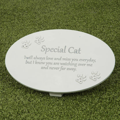 Juliana In Loving Memory 'Special Cat' Cream Oval Memorial Grave Plaque with Clear Crystal Paw Prints