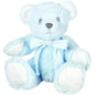 Suki Baby Hug-a-Boo Super Soft Plush Bear with Rattle in Tummy and Striped Cotton Bow (Small, Blue)