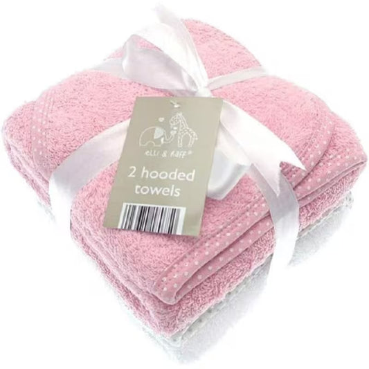 Elli & Raff 2 Pack Baby Hooded Towels- pink  white