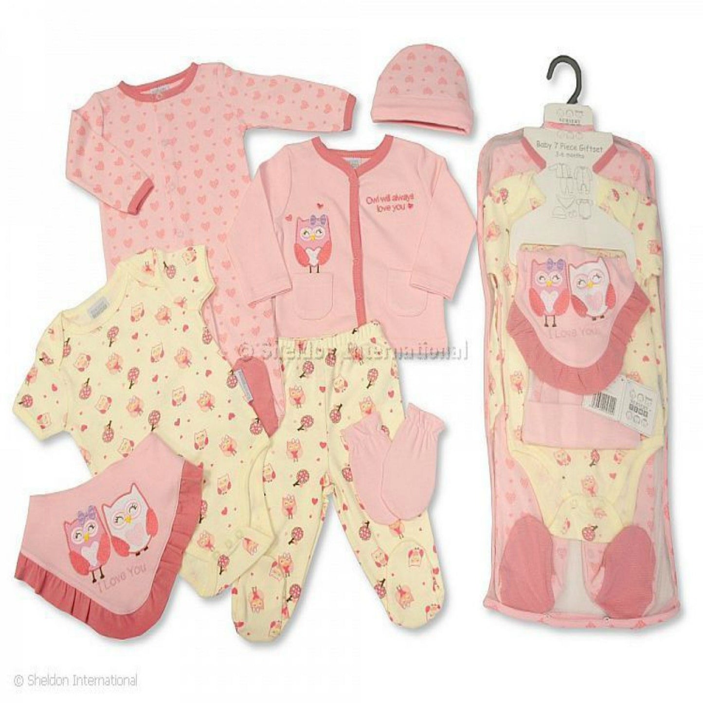 Baby Gift Set for Boy or Girl - 7 Piece Layette in a Mesh Bag - Nursery Time – Owl, Newborn