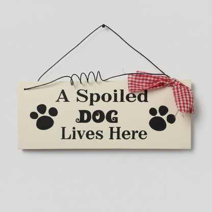 Small Wooden Sign Decoration with Red Gingham Ribbon and Wire