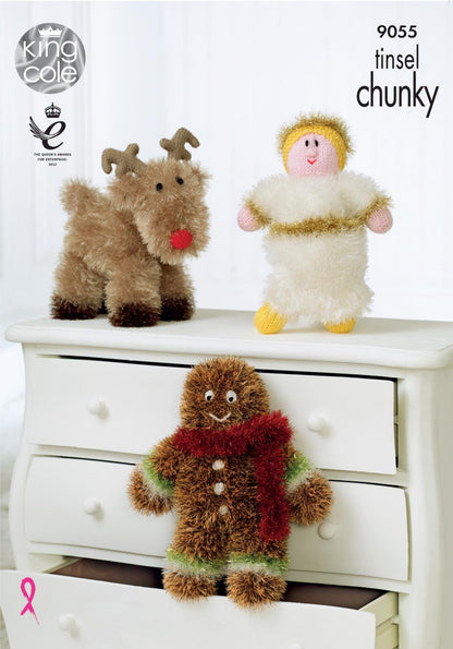 King Cole 9055 Knitting Pattern Angel Reindeer Gingerbread Man in Tinsel Chunky ... by King Cole