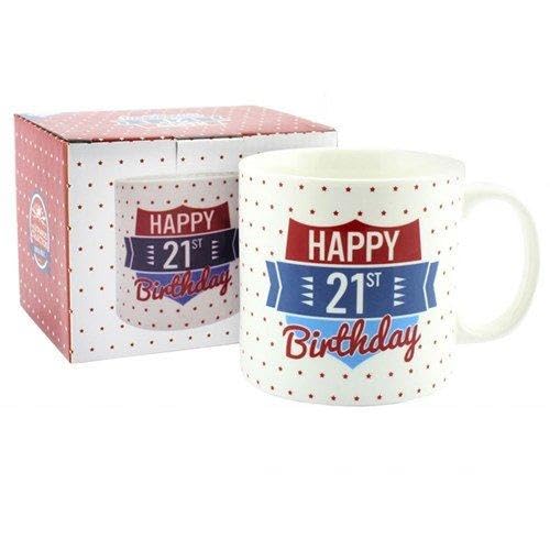 Happy 21st Birthday Jumbo Ceramic Mug in Presentation Box - Masculine/Male Artwork