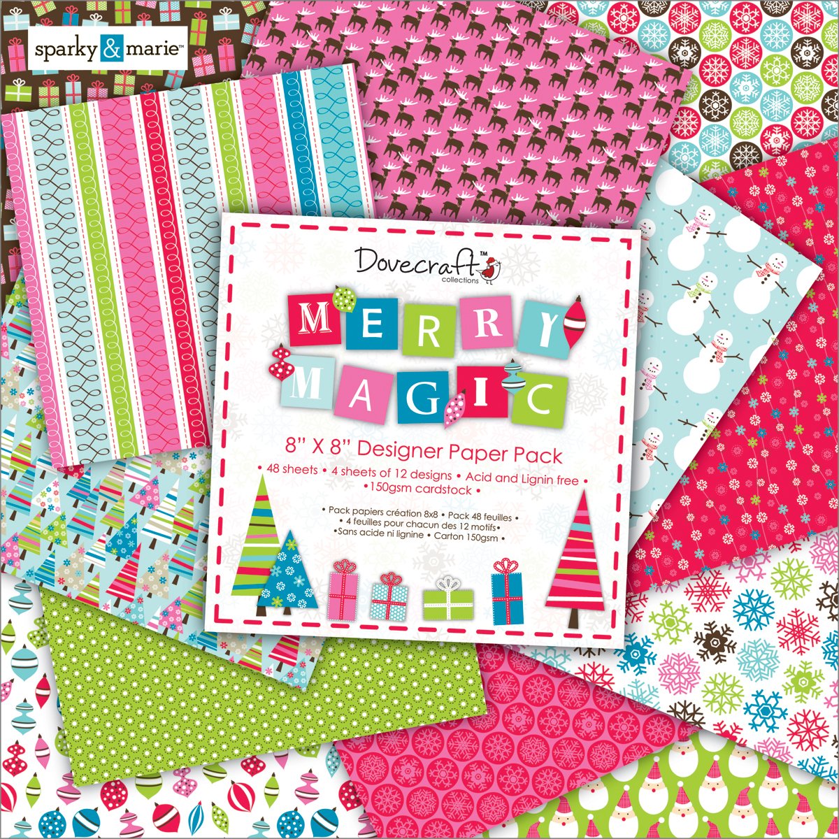 Merry Magic Paper Pack 8"X8" 48 Sheets-12 Designs/4 Each