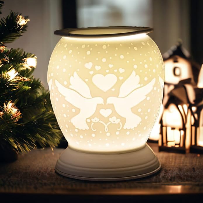 Porcelain Etched Aroma Lamp - Love Birds