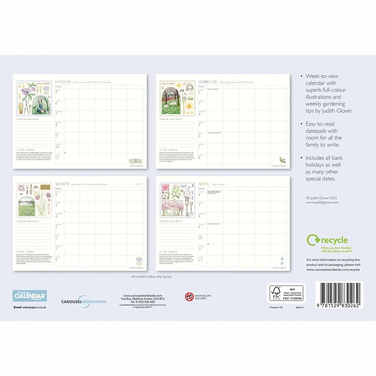 Judith Glover, Garden Days A4 Family Organiser 2026, Family Planners, Gift