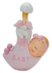 CLUB GREEN CHARACTER BABY/STORK CARRIER PINK H.90MM, POLYRESIN, 24.2 x 8.8 x 12.65 cm