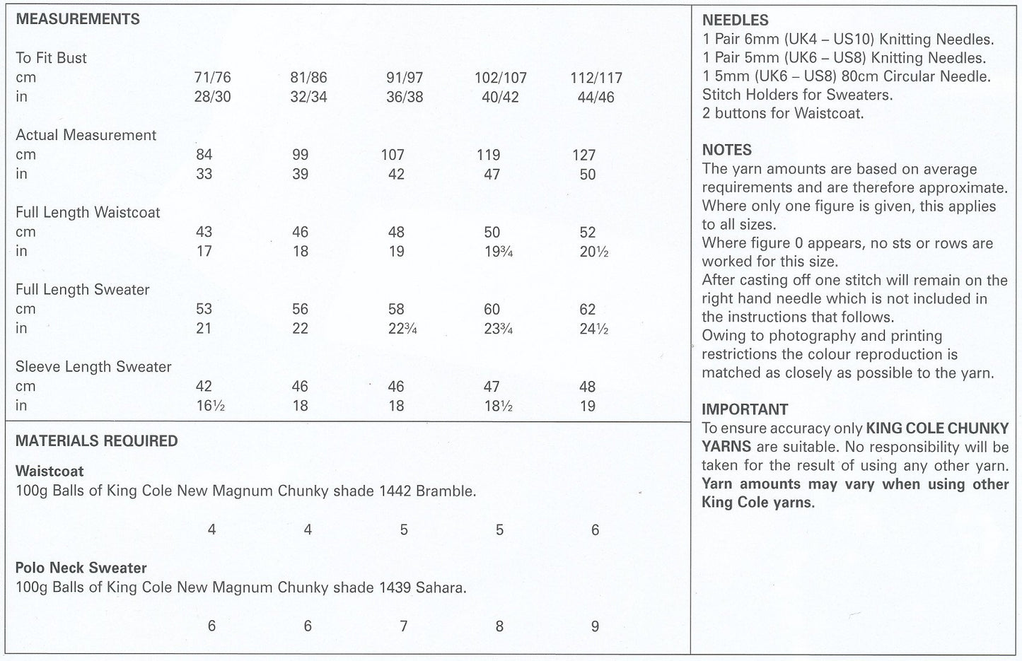 King Cole Ladies Magnum Chunky Knitting Pattern Womens Ribbed Polo Neck Sweater & Waistcoat (4277)