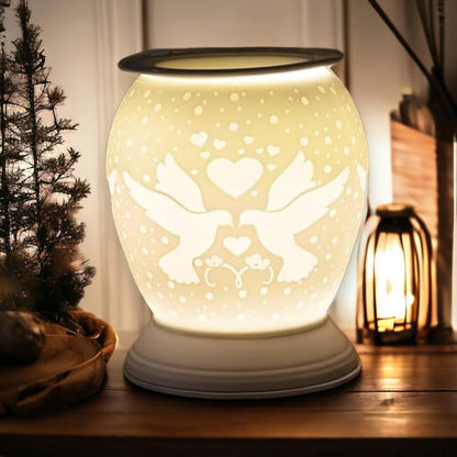 Porcelain Etched Aroma Lamp - Love Birds