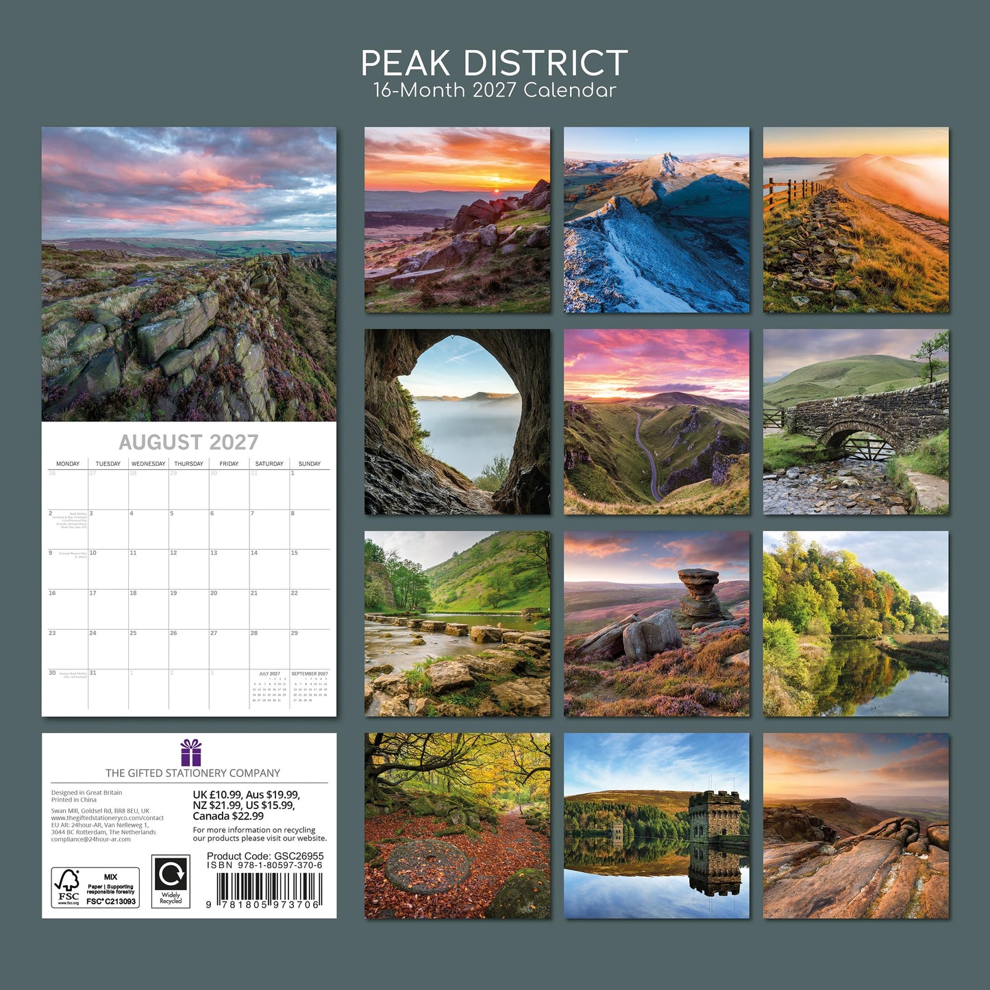 TGSC | Peak District 2026-2027 Calendar, 16-Month Square Wall Calendar (Sept 2026-Dec 2027), UK Planner with National Park Photography, Home or Office Organiser | 30 x 30 cm
