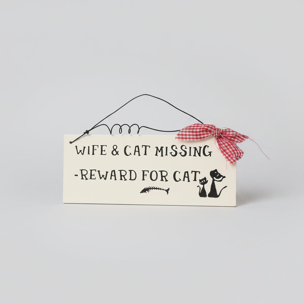 Small Wooden Sign Decoration with Red Gingham Ribbon and Wire