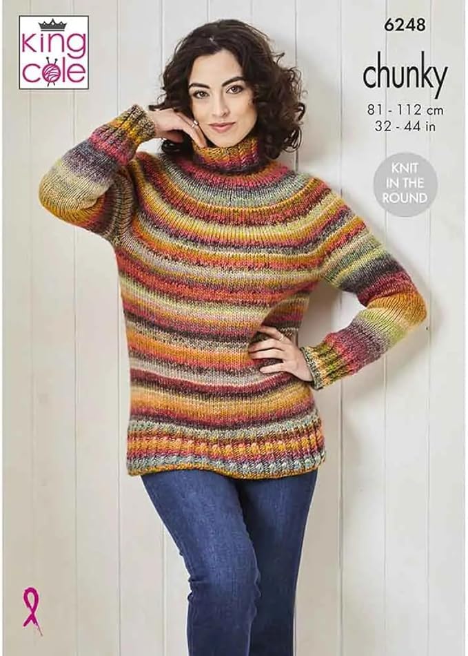 King Cole Ladies Chunky Knitting Pattern Womens Knit in The Round Sweater (6248)