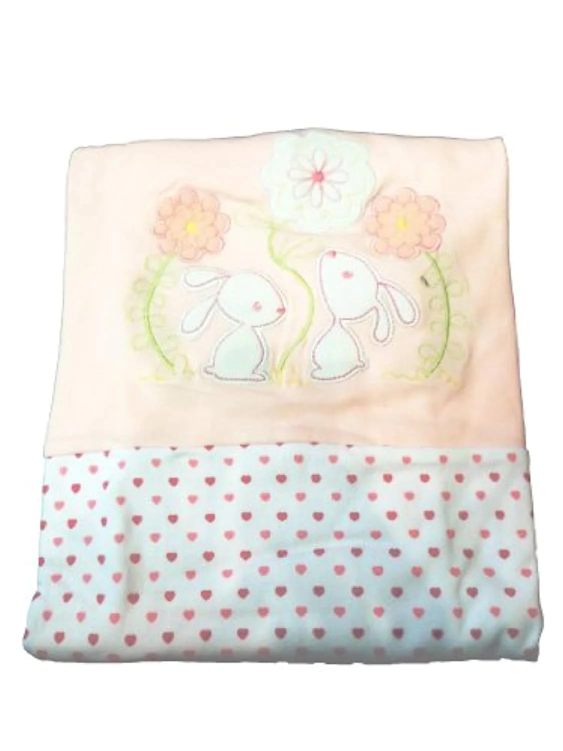 Supersoft Luxurious Baby Pram/Crib Blanket - Pink Bunny & Flowers/Hearts - 100% Cotton - For Baby Girl