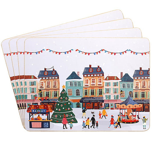 Xmas Tinsel Town White Placemat Set of 4
