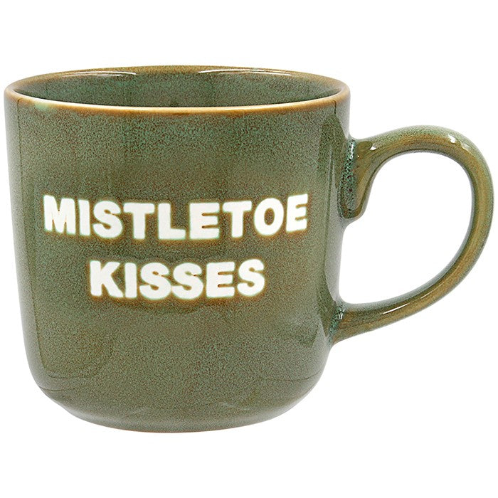Xmas Mug Mistletoe Kisses Green
