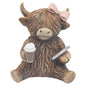 Highland Cow Coffeeholic Girl Figurine Ribbon Ornament Decor Gift Coffee Lovers