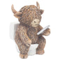 HighlHIGHLAND COW READING PHONE ON TOILET ORNAMENT HOME DECORand Cow on Loo Phone