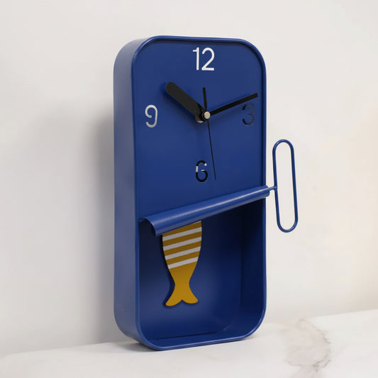 Royal Blue Sardine Tin Pendulum Wall Clock