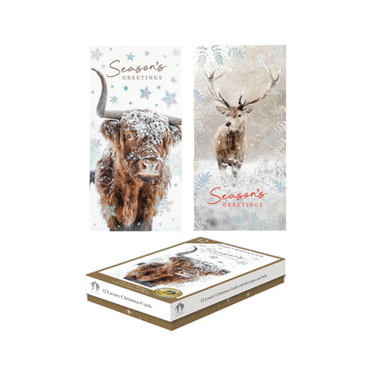 Luxury Boxed Highland Cow/Stag Christmas Cards  12    6 each designs