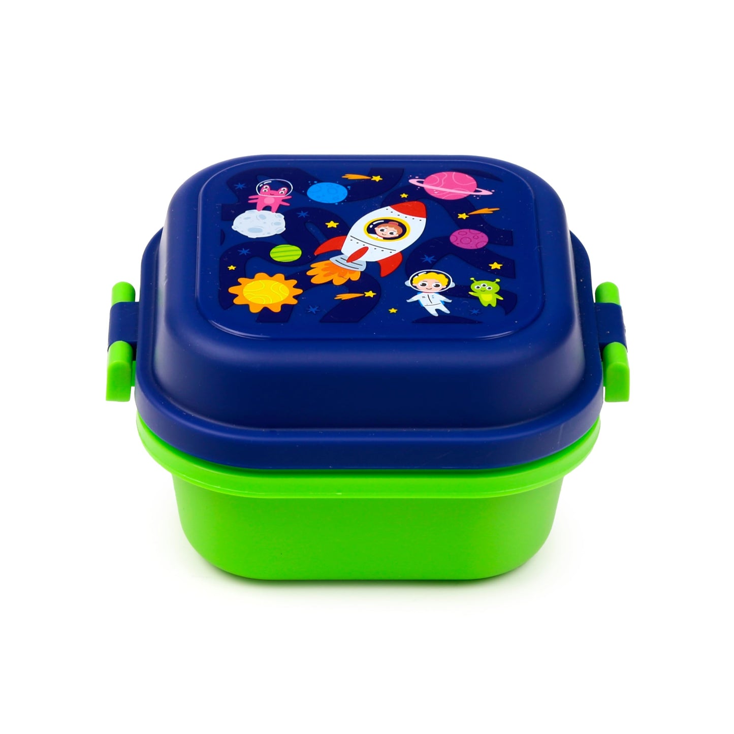 Puckator Space Cadets Clip Lock Stacked Bento Snack Lunch Box - Lunch Box for Adults and Kids with Compartments - Food Containers With Lids - Stackable Snack Pots For Kids - Meal Prep