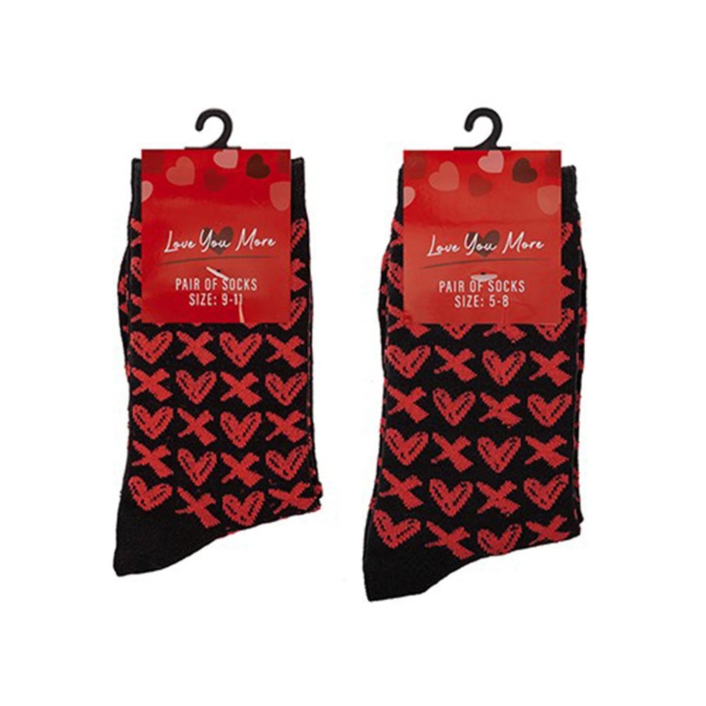 Black and Red Heart and Kisses Socks - 5-8,9-11 size, Unisex Valentines Day Gift