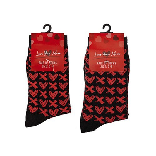 Black and Red Heart and Kisses Socks - 5-8,9-11 size, Unisex Valentines Day Gift