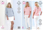 King Cole 5374 Knitting Pattern Womens Raglan Sweaters in Cotton Top DK