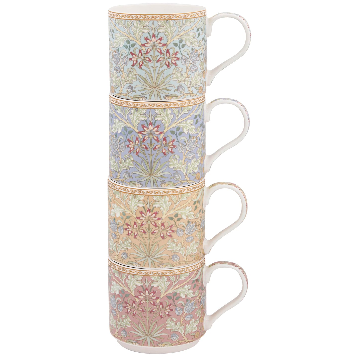 The Leonardo Collection Wm. Morris Assortments Fine China Hyacinth Stacking Mugs Set 4 x 300ml for Hot & Cold Drinks | Durable Coffee Cups for Home & Office | Easy-to-Hold Mugs for Daily Use