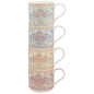 The Leonardo Collection Wm. Morris Assortments Fine China Hyacinth Stacking Mugs Set 4 x 300ml for Hot & Cold Drinks | Durable Coffee Cups for Home & Office | Easy-to-Hold Mugs for Daily Use