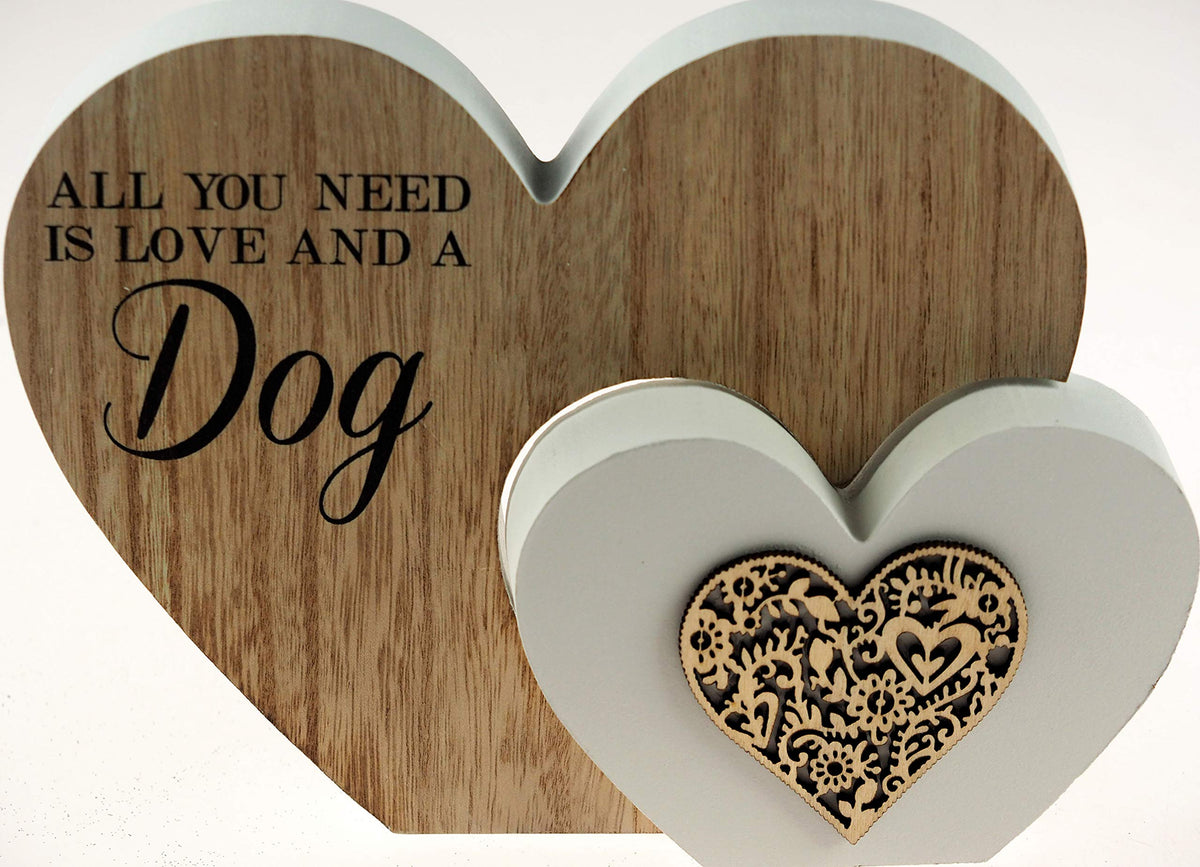 Leonardo All You Need Is Love & A Dog Double Wooden Heart Sentiment Plaque