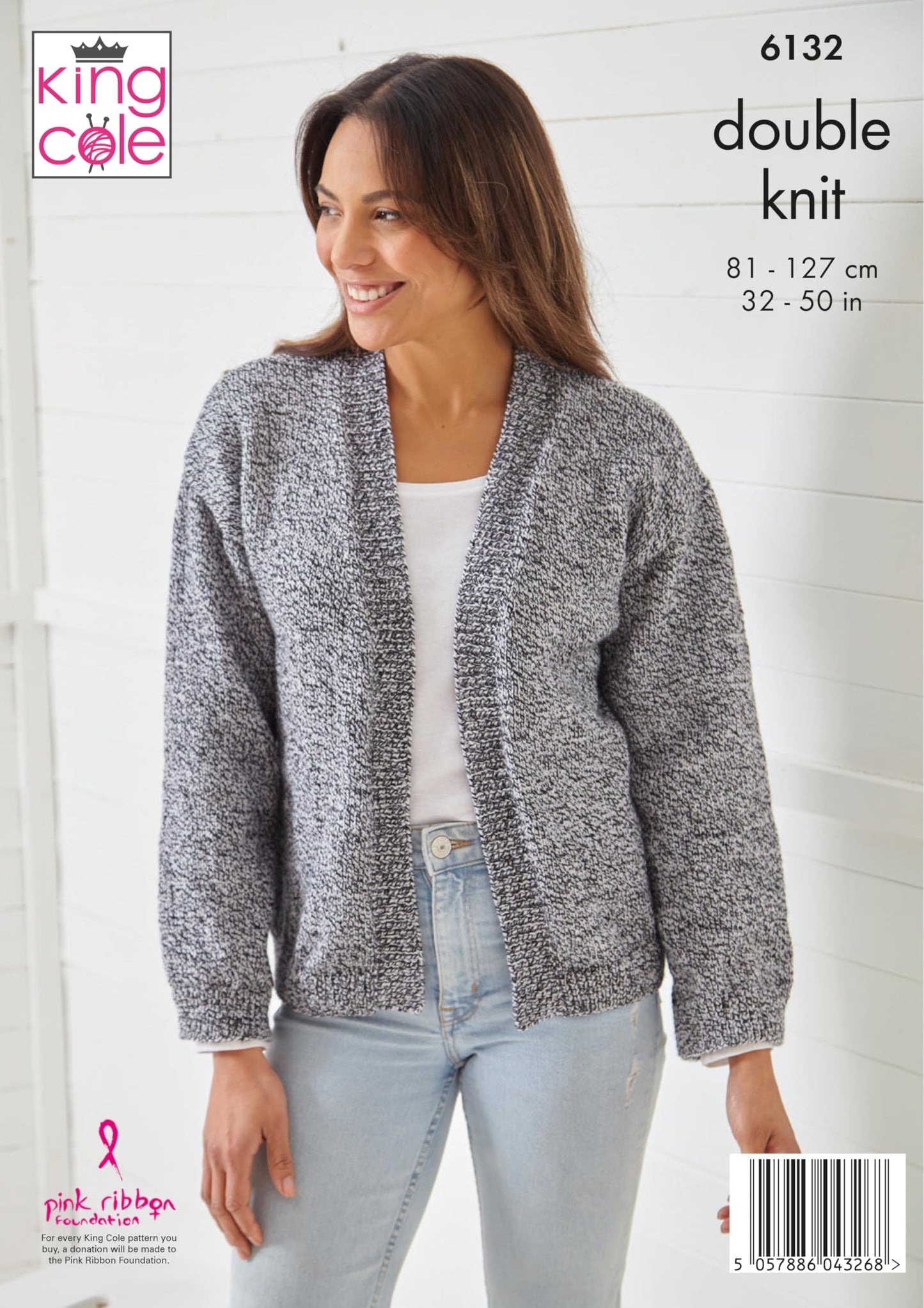 King Cole DK Knitting Pattern Pamphlet - 6132 Ladies Sweater & Cardigan (32"-50")