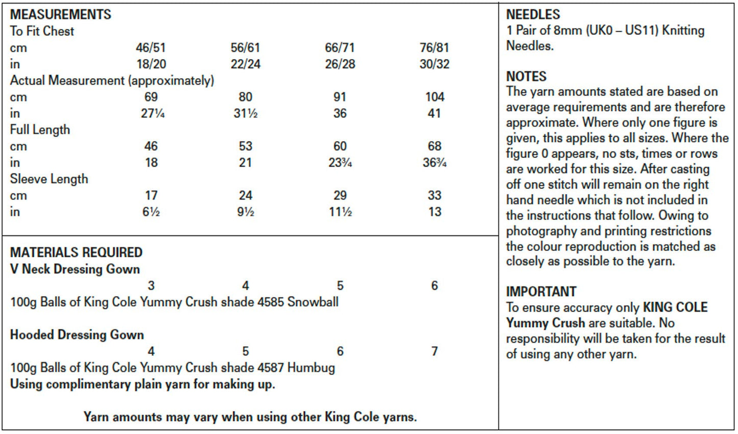 King Cole 5602 Knitting Pattern Baby & Childrens Dressing Gowns in Yummy Crush Chunky