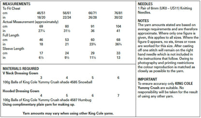 King Cole 5602 Knitting Pattern Baby & Childrens Dressing Gowns in Yummy Crush Chunky
