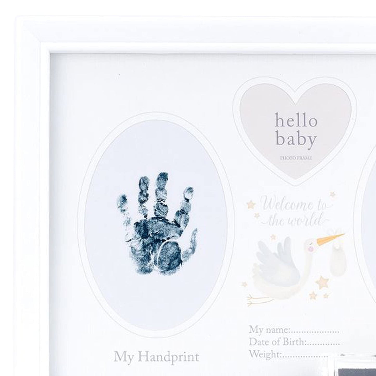 Baby Hand / Footprint Photo Frame Keepsake with Ink Pad - White Stork