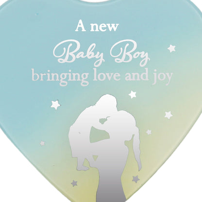 Reflections Mirror Glass Hanging Heart Plaque Gift – A new Baby Boy, bringing love and joy