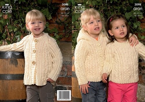 King Cole Childrens Sweater, Coat & Hooded Jacket Fashion Knitting Pattern 3098 Aran