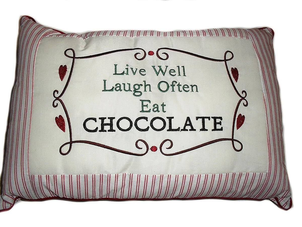 Live Well, Laugh Often, Eat Chocolate" Funny Decorative Cushion