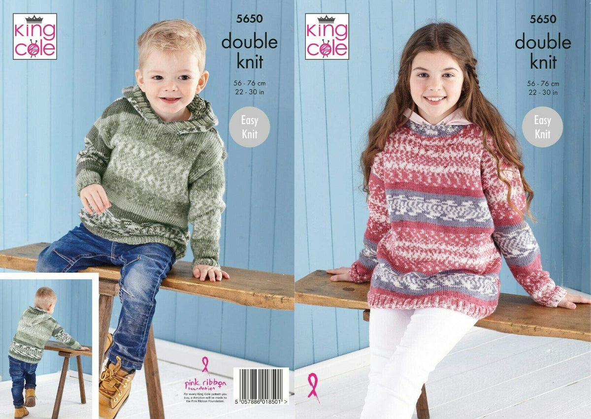 Knitting Pattern Childrens Long Sleeve Jumper and Hoodie in Fjord DK 5650 King Cole