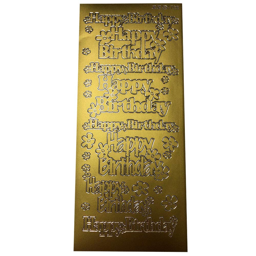 craftstyle GOLD Happy Birthday Flowers Outline Stickers Peel offs pack 3 1709