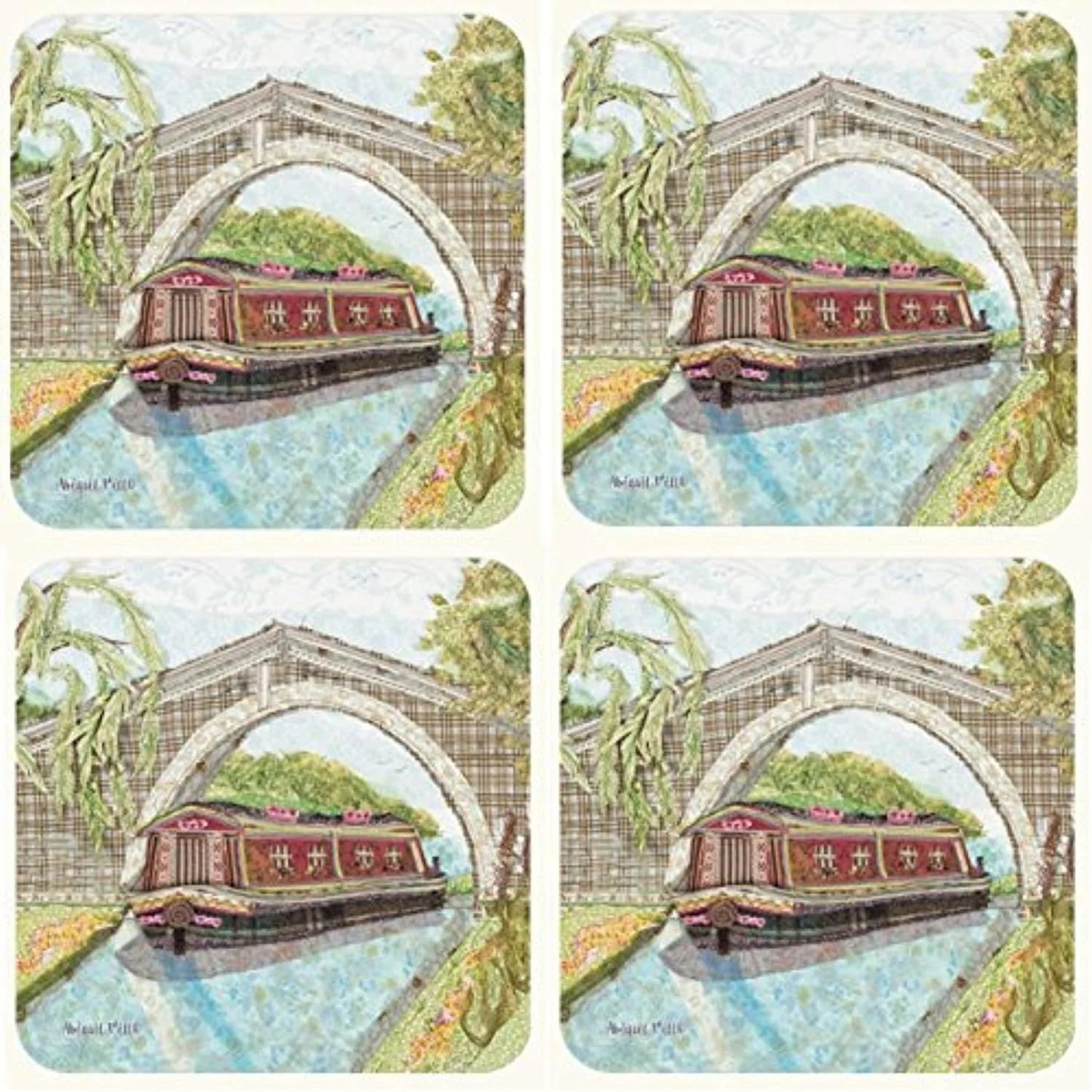 Set of 4 Canal Barge Coasters by Abigail Mill Pack of Four Drink Mats