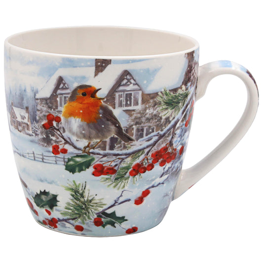 The Leonardo Collection Christmas Robins Large Breakfast Mug for Hot Drinks | Reusable Fine China Coffee Cups for Home | Printed Tea Mugs for Every Occasion | Durable Cup for All Type of Beverages