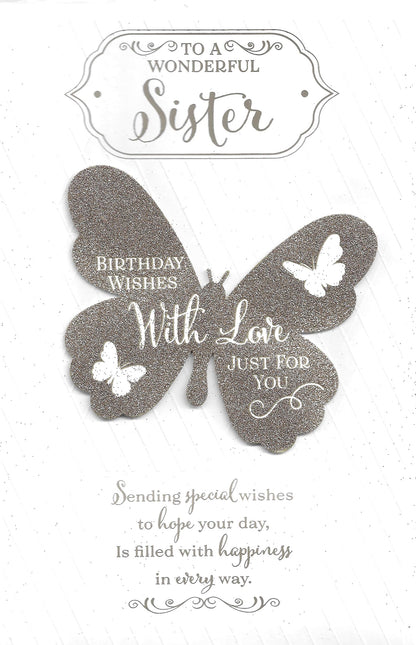 Large Wonderful Sister Birthday Card***Golden Butterfly**11 X 7 INCHES**AG3