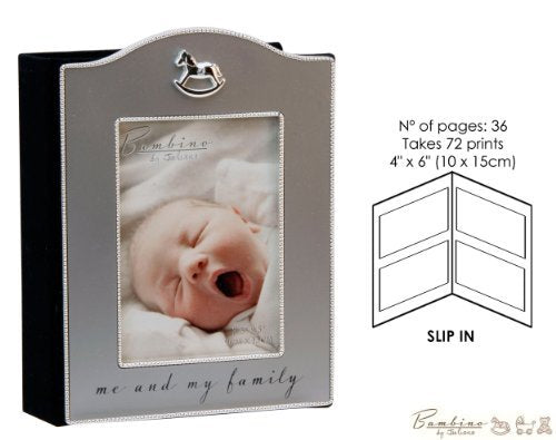 Bambino Baby Christening Gifts. Silverplated Rocking Horse Icon Photo Album "Me & My Family"