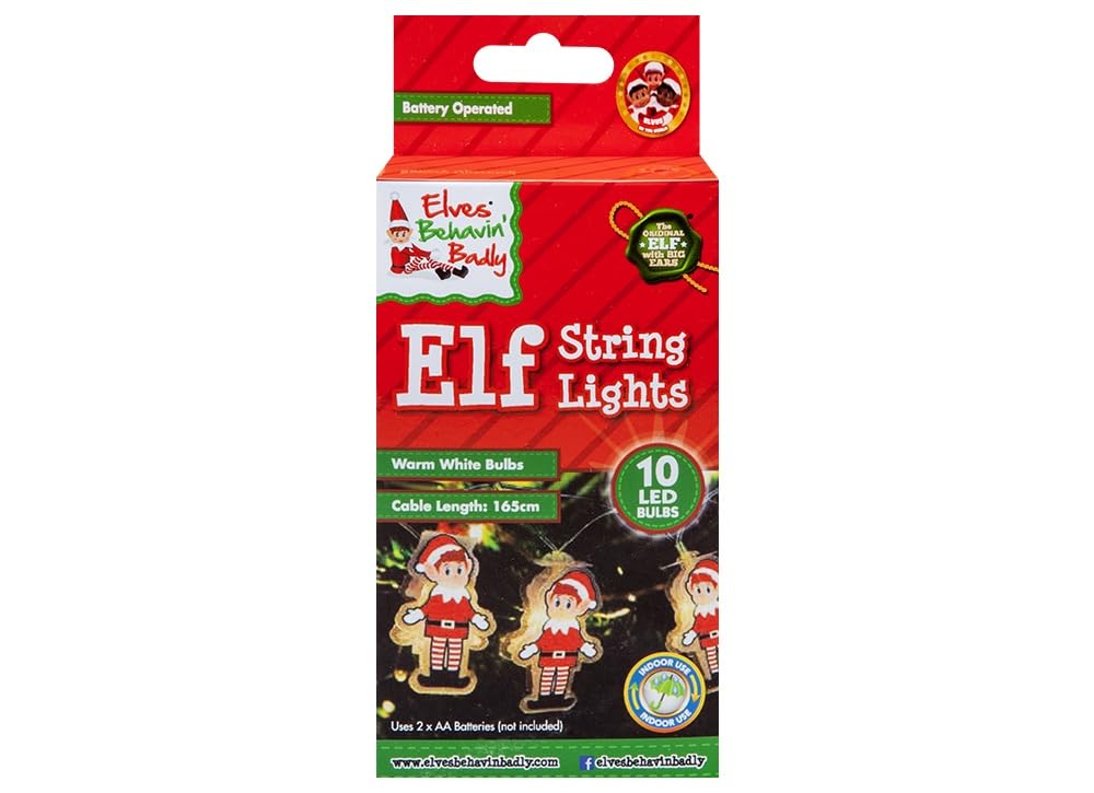 PMS LED Elves Behaving Badly String Lights Elf Christmas Lights 1.65m 10 Bulbs Xmas Decoration Festive Lighting Battery Operated