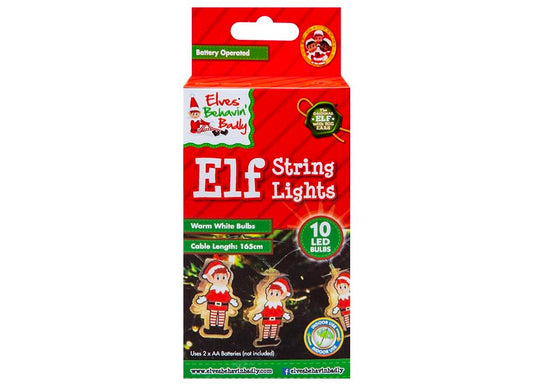 PMS LED Elves Behaving Badly String Lights Elf Christmas Lights 1.65m 10 Bulbs Xmas Decoration Festive Lighting Battery Operated