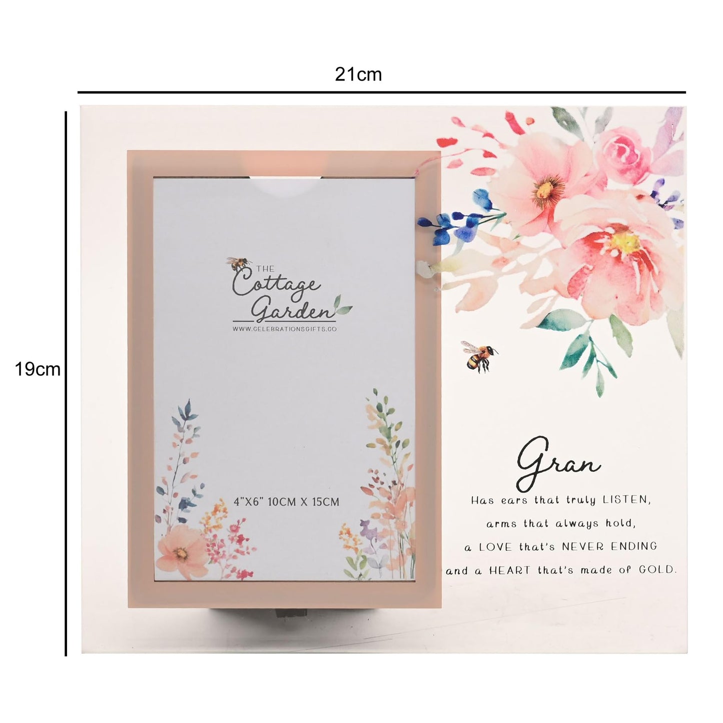 Floral Glass Photo Frame with Wording and Holds 4'x6' Photo