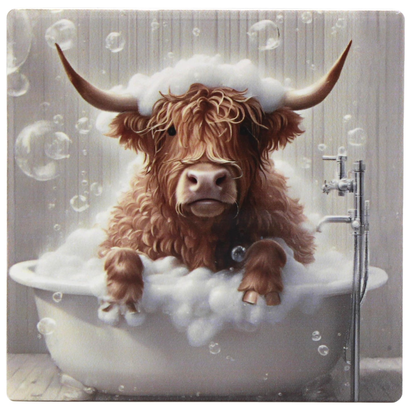 Lesser & Pavey Urban Art Highland Cow Bubble Bath Coast For Home & Office | Stylish Coasters For Kitchen & Dining | Durable Drink Coasters For Tabletops | Decorative Accessories for Drinks & Tables